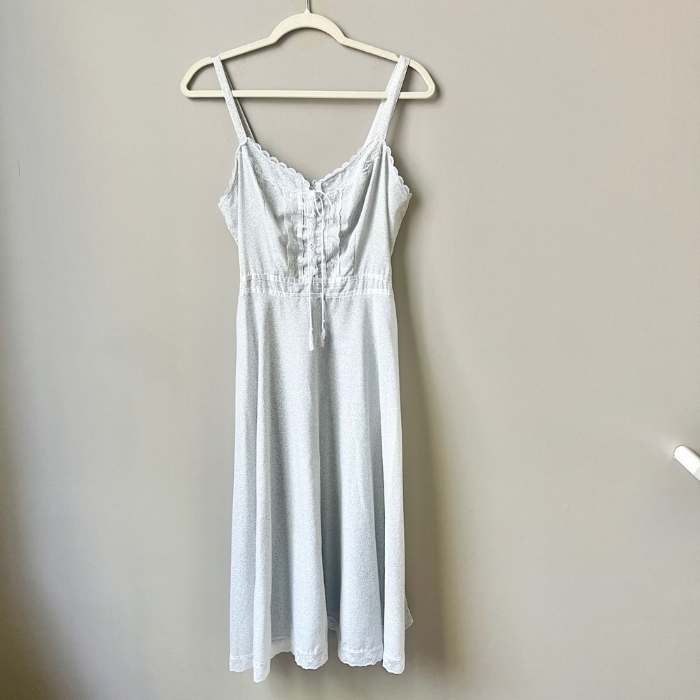 Vintage Gunne Sax Dress Women's Medium Prairie Dainty Floral Light Blue Corset